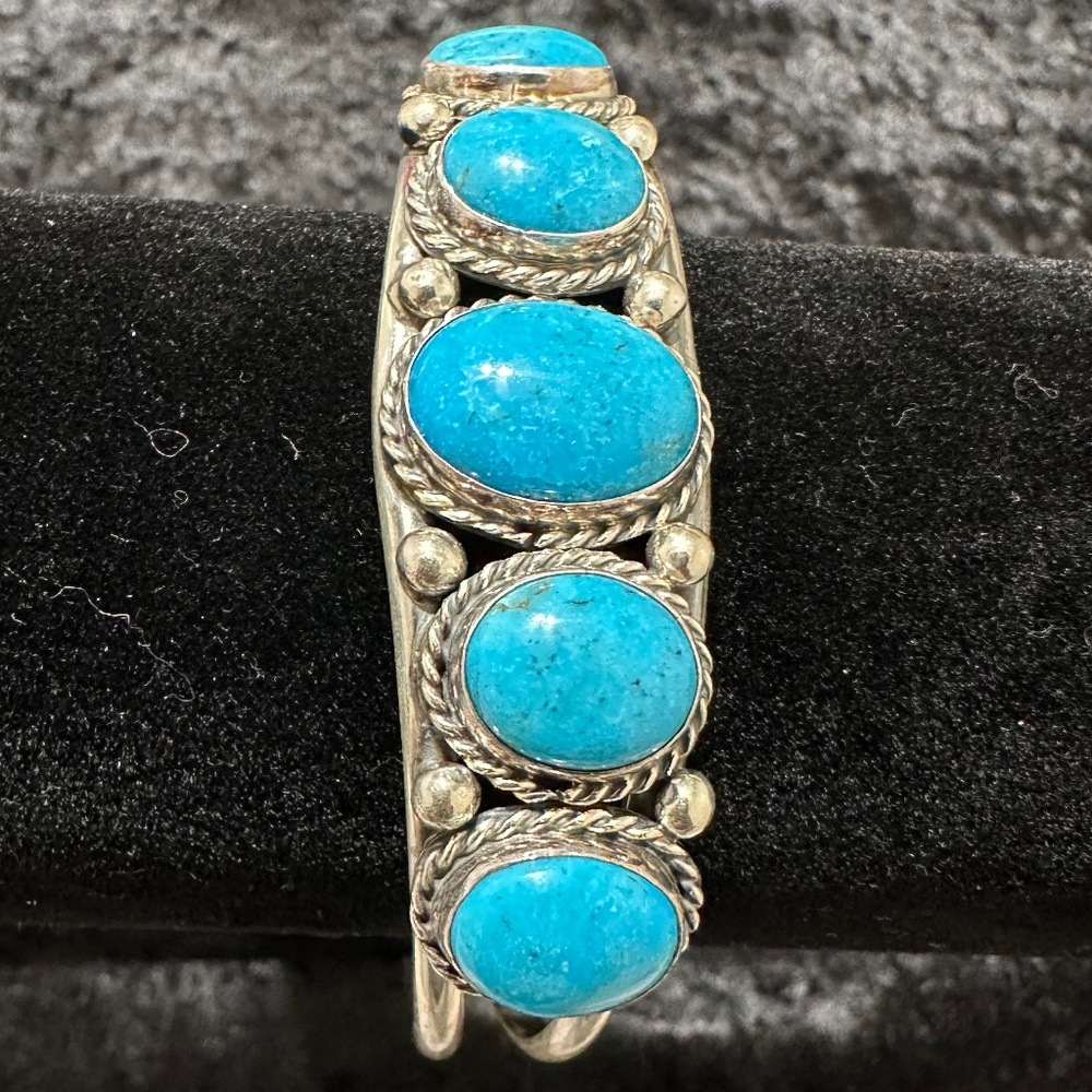Chrysocolla and Sterling Silver Adjustable Cuff